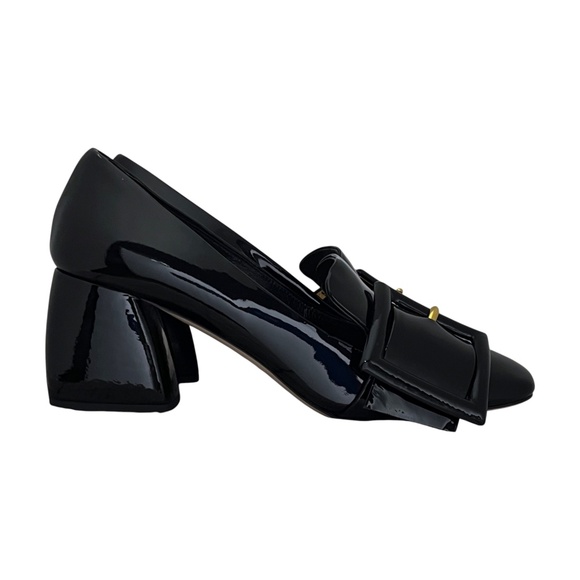 Miu Miu Womens Black Patent Leather Big Buckle Block Heel Loafers Shoes 37, US 7 - Picture 1 of 11